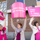 Aurora Jewell, Mandi Moshay and Kirsten Dees hold up signs following a press conference by Sen. Patty Murray (D-Wash.) outside a Planned Parenthood Clinic on Feb. 3, 2012, in Seattle. (Stephen Brashear/Getty Images)
